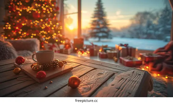 Christmas Living Room with Decorated Tree and Gifts