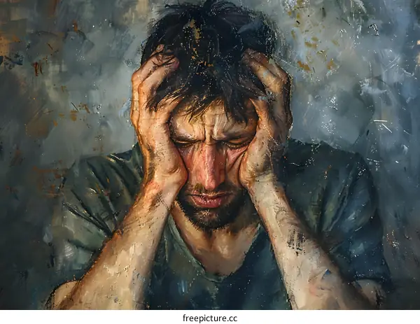 Portrait of a man holding his head in despair