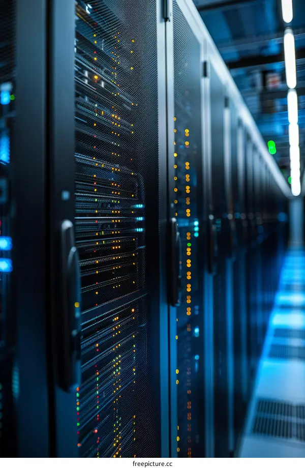 Server Room with Rows of Server Racks