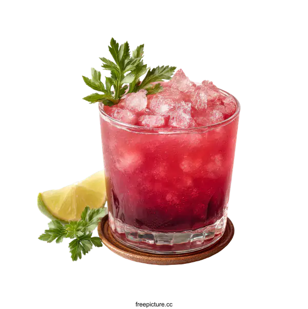 [Transparent Background PNG]Refreshing Red Cocktail with Lime and Herbs