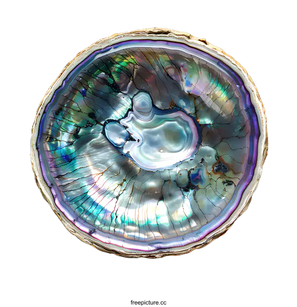 [Transparent Background PNG]Close-up of a colorful abalone shell with a pearlescent sheen