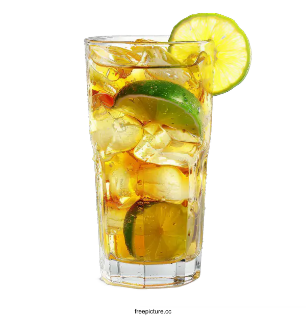 [Transparent Background PNG]Iced tea with lemon and ice cubes