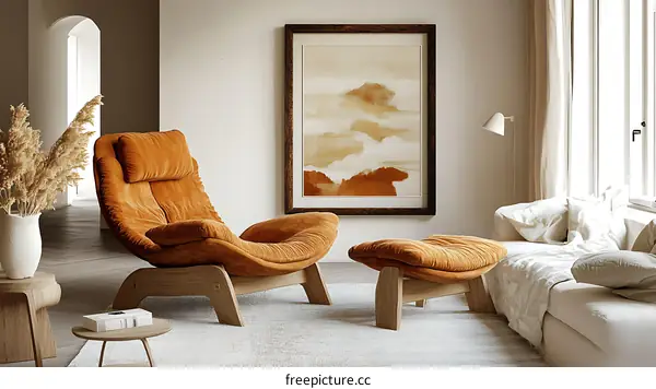 Modern Living Room with Luxurious Recliner and Ottoman