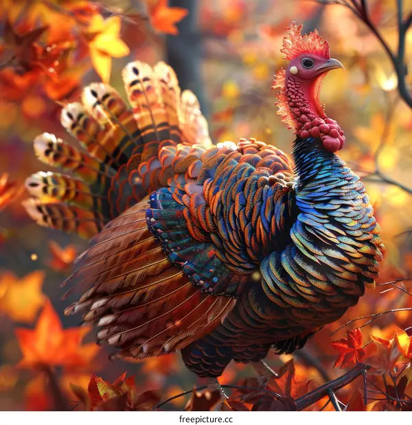 A Majestic Turkey in Vibrant Autumn Forest