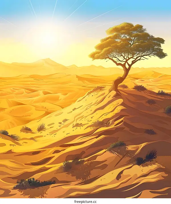Desert Landscape with a Single Tree