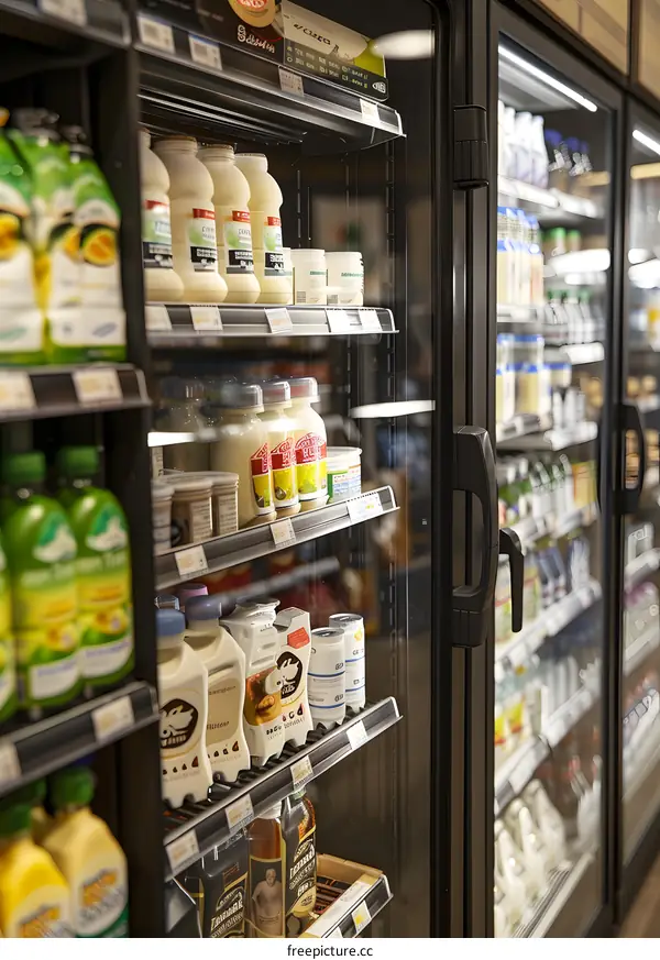 Refrigerated Shelves in a Grocery Store