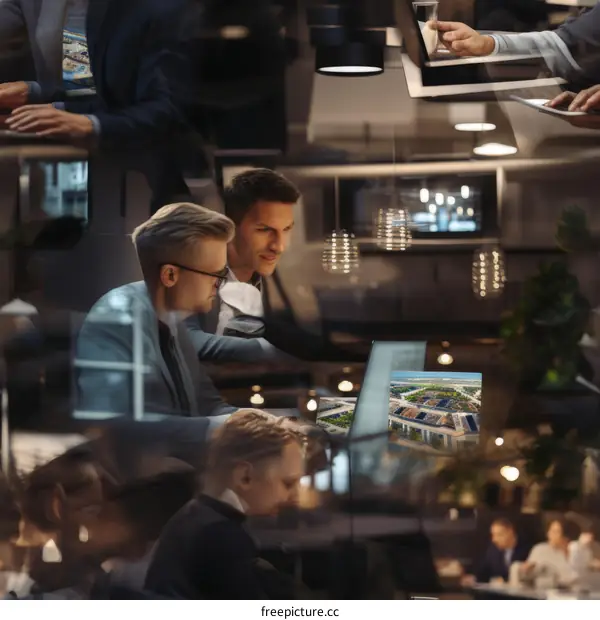 Two businessmen discussing a project while sitting in a modern office