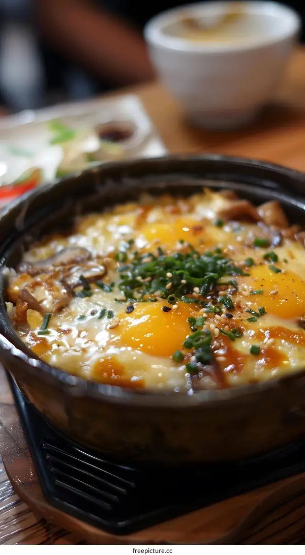A delicious Japanese dish with egg and cheese