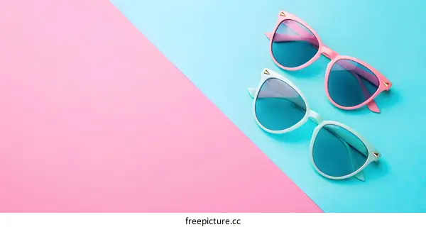 Sunglasses on Pink and Blue Background