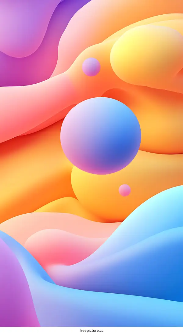 Abstract Colorful Gradient Background With Wavy Lines And Spheres