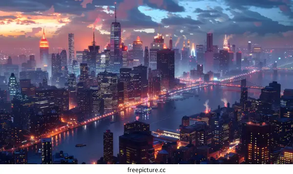Night City Skyline Artistic Illustration