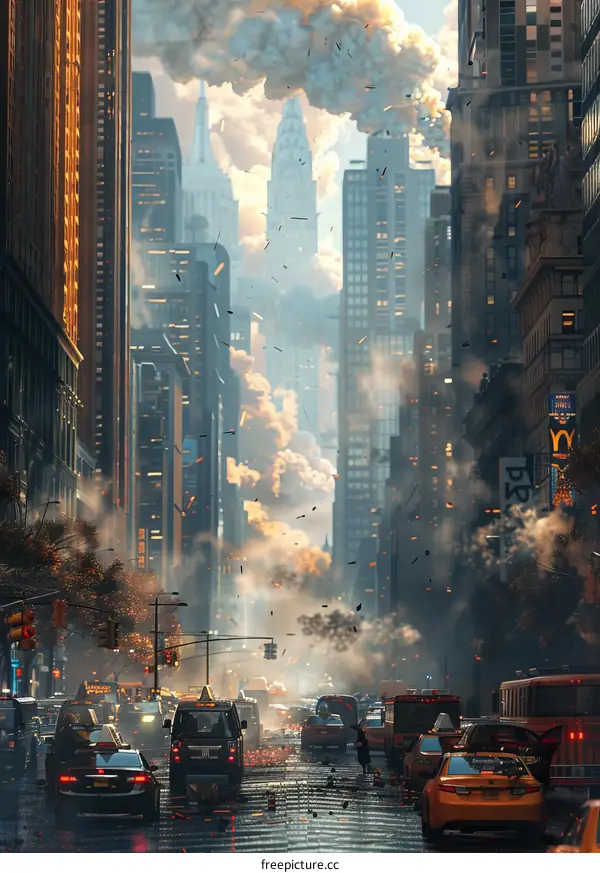 Futuristic City Street Scene with People