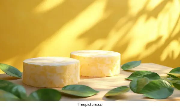 Yellow Cosmetic Product Display Stand with Leaves