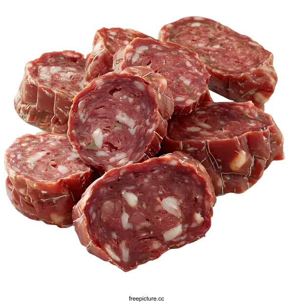 [Transparent Background PNG]Slices of Italian salami on a white background
