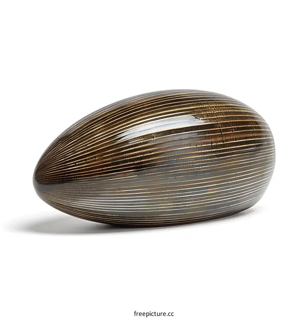 Striped brown ceramic object on white background