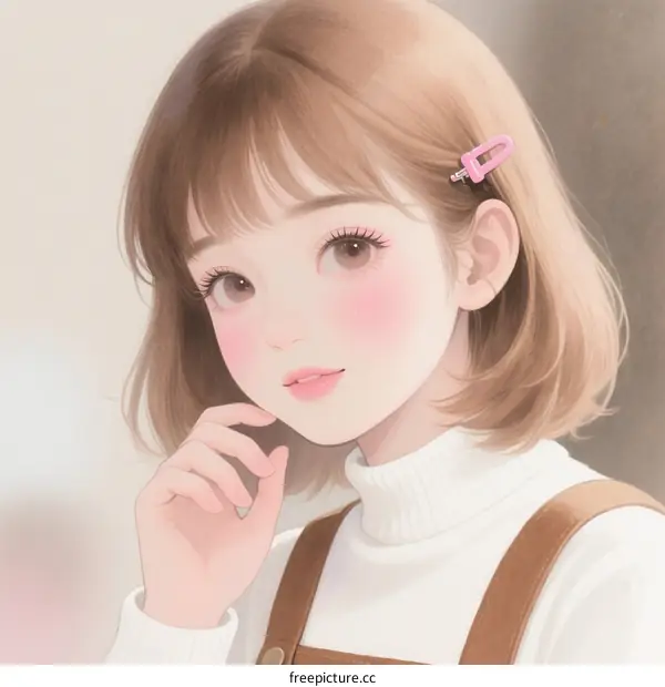 Cute Young Girl with Short Hair and Pink Hairpin