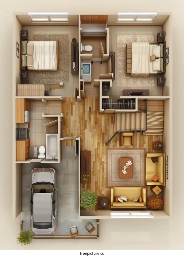 Two Bedroom Townhouse Floor Plan Illustration