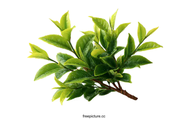 [Transparent Background PNG]Fresh Green Tea Leaves Close Up