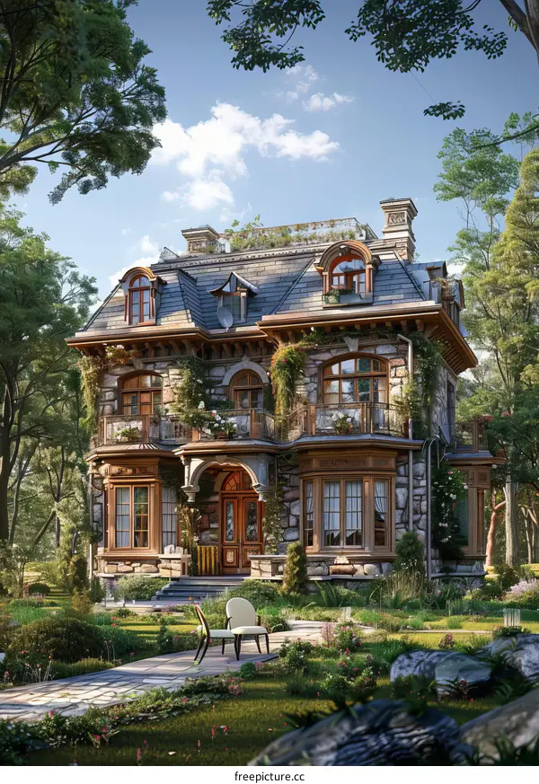 Elegant Victorian Mansion in a Lush Garden