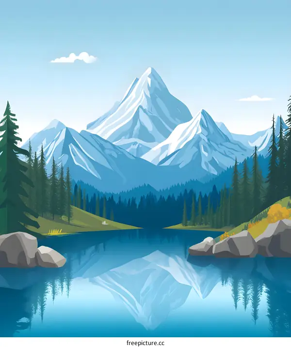 Mountain Lake Landscape Illustration