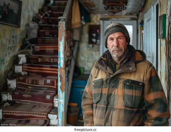 Portrait of an old man in a plaid shirt
