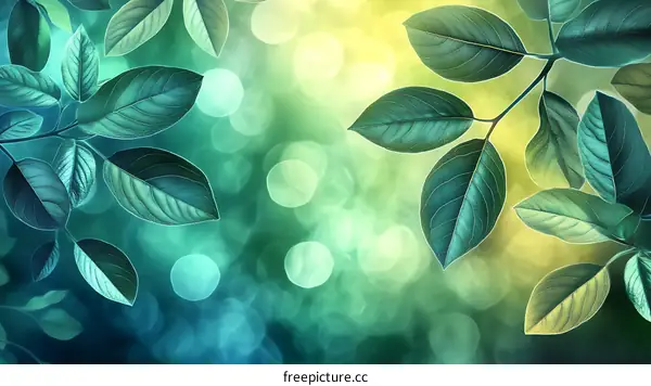 Nature Leaves Background in Teal and Green Tones