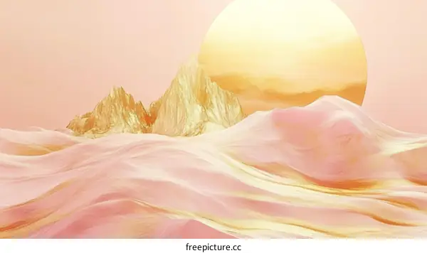 Abstract Pink and Gold Mountainscape