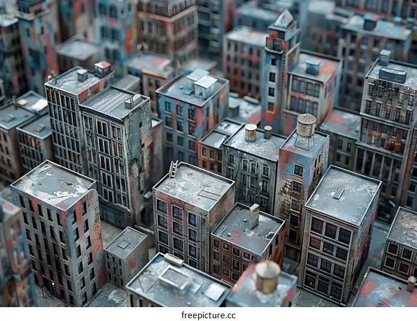 Urban Miniature Cityscape of Damaged Buildings