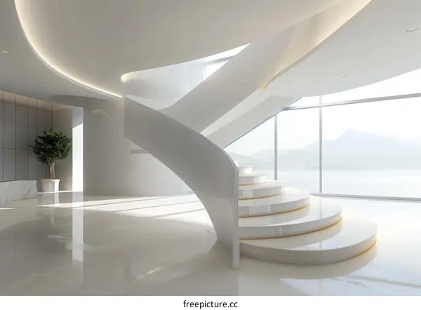 Modern Bright Staircase with Large Windows Overlooking Nature