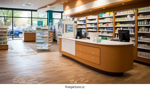 Modern Pharmacy Interior Without People