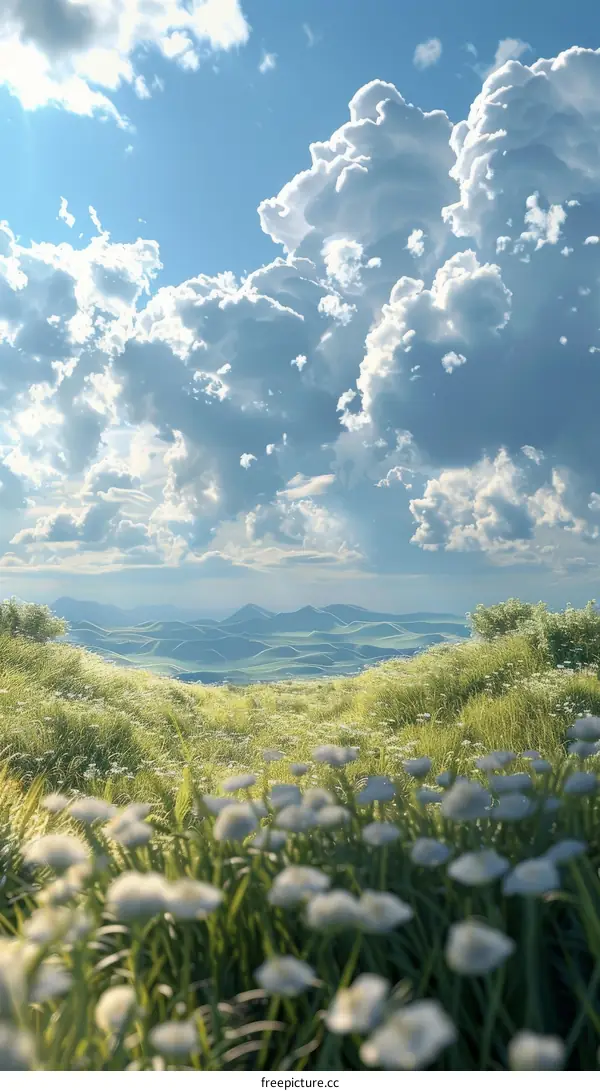 Flower Fields with Rolling Hills in the Distance