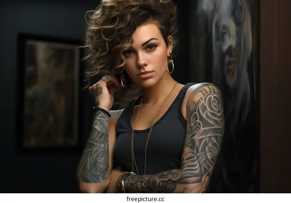 Portrait of a young tattooed woman