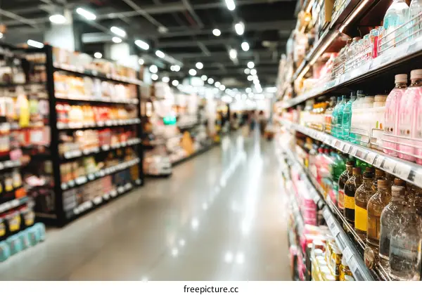Supermarket Aisles Filled with Food and Drink Products