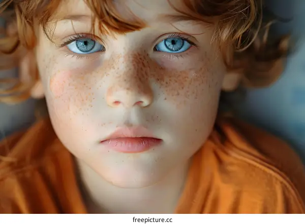 Portrait of a boy with red hair and freckles