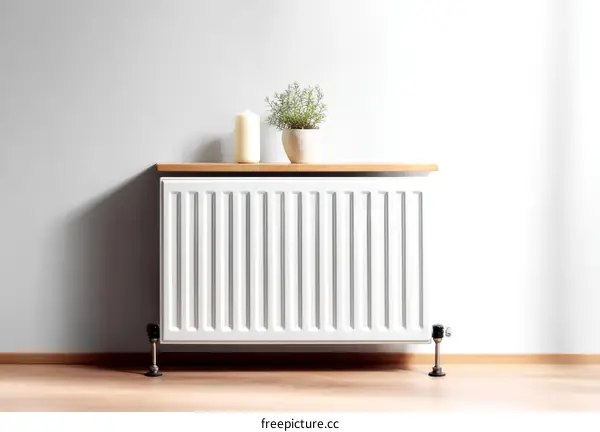 Modern White Radiator with Wooden Shelf
