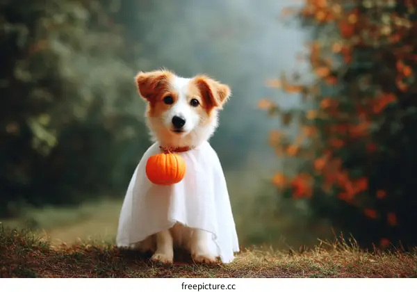 Adorable Dog in a Ghost Costume for Halloween