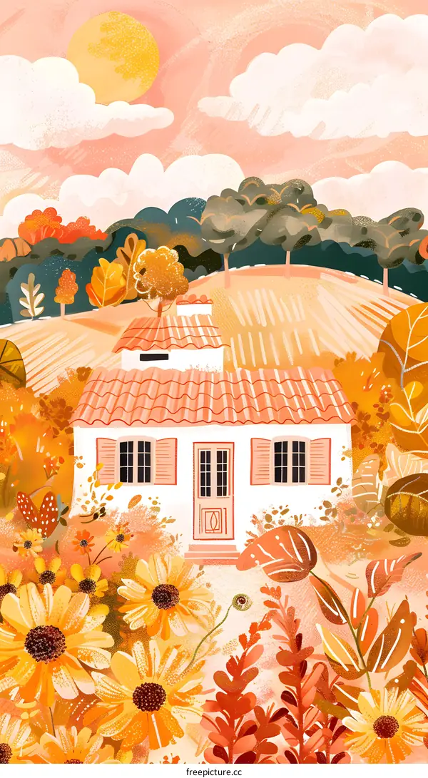 Autumn Landscape With Small House