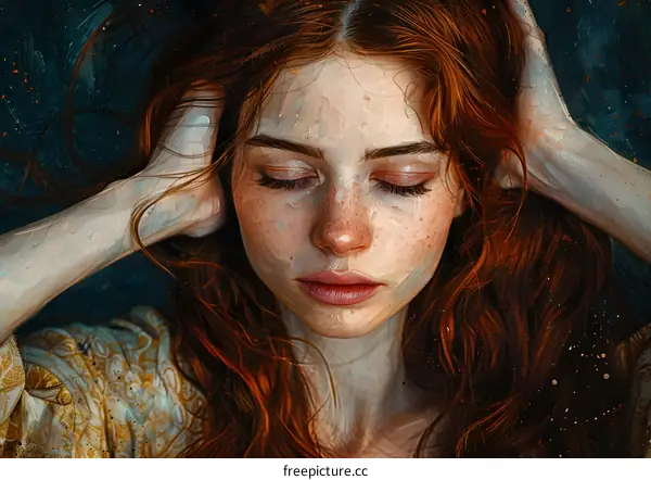 Portrait of a young woman with red hair and freckles