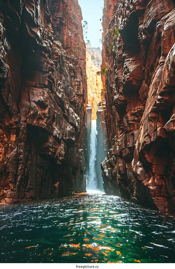 Waterfall Flowing Through Narrow Canyon