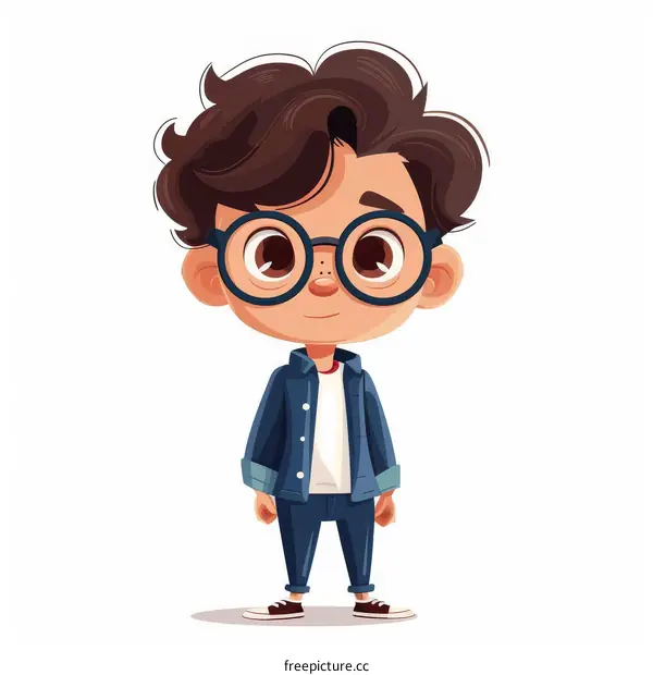 A cartoon image of a young boy with glasses