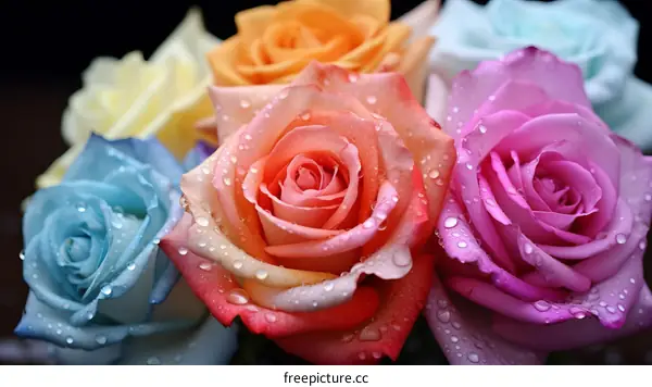 Water Droplets on a Bouquet of Roses
