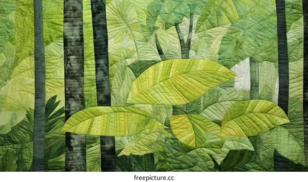 Green Leaves and Trees Fabric Artwork