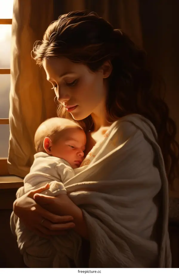 An illustration of a mother and her newborn baby