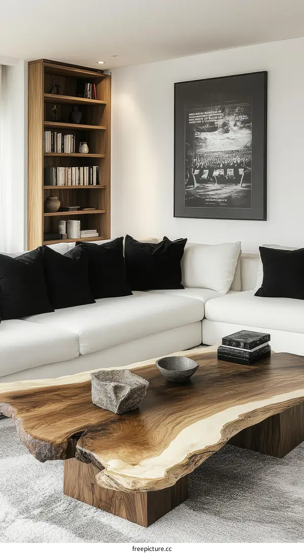 Modern Minimalist Living Room with Wooden Coffee Table