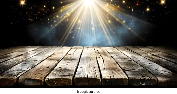 Wooden Tabletop with Spotlight and Stars
