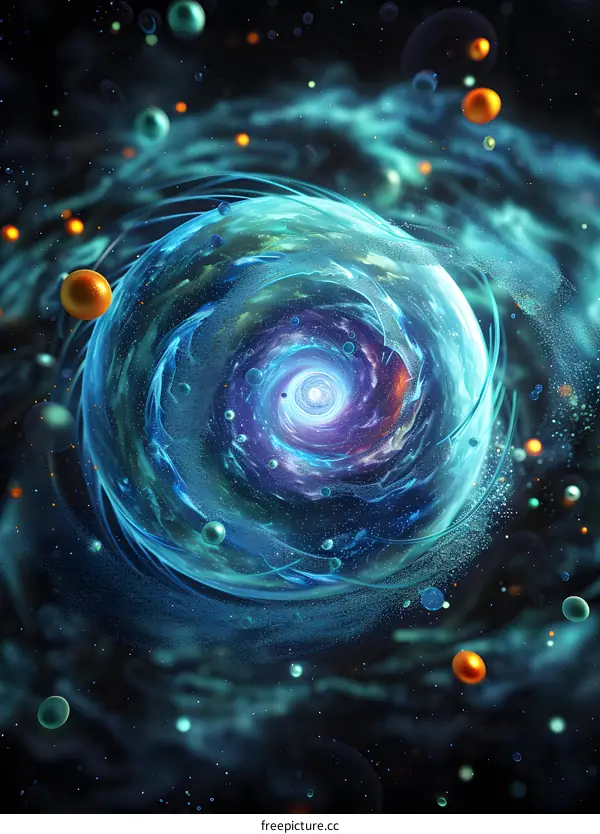 Blue whirlpool of galaxy and stars with particles