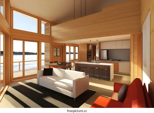 Modern Living Room Design with White Sofa and Floor to Ceiling Windows