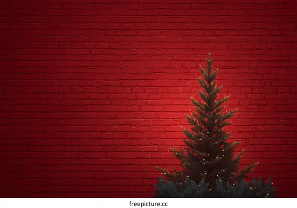 Red Brick Wall with Christmas Tree Decor