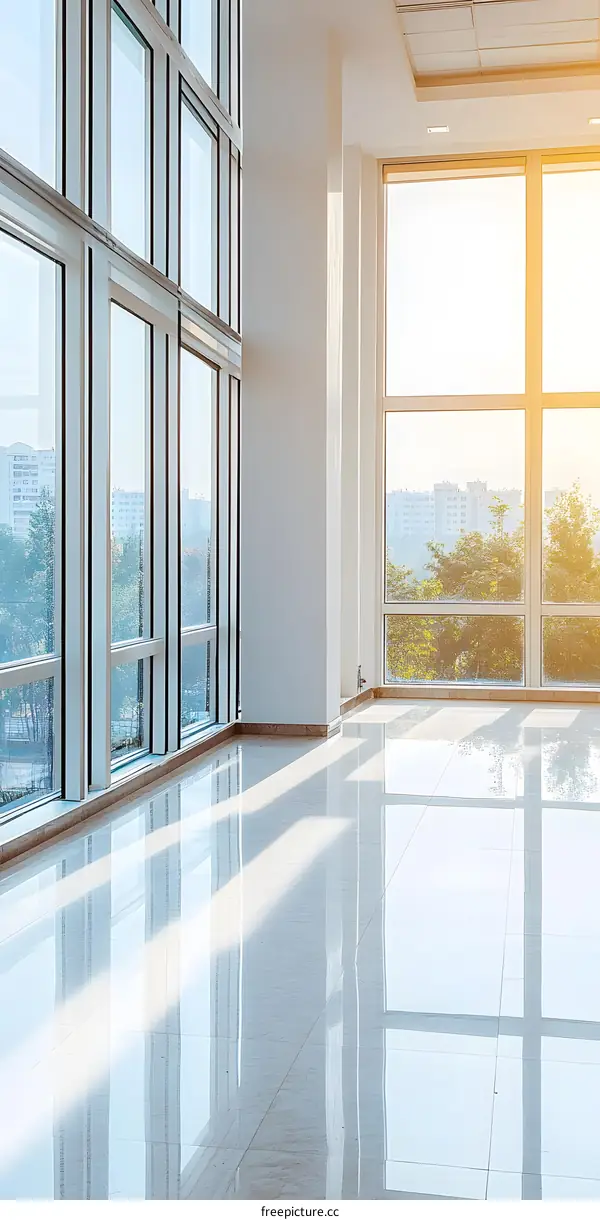 Modern Office Building Interior With Large Windows