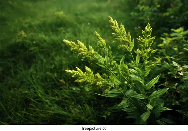 Green Grass and Plants Close-up Natural Background